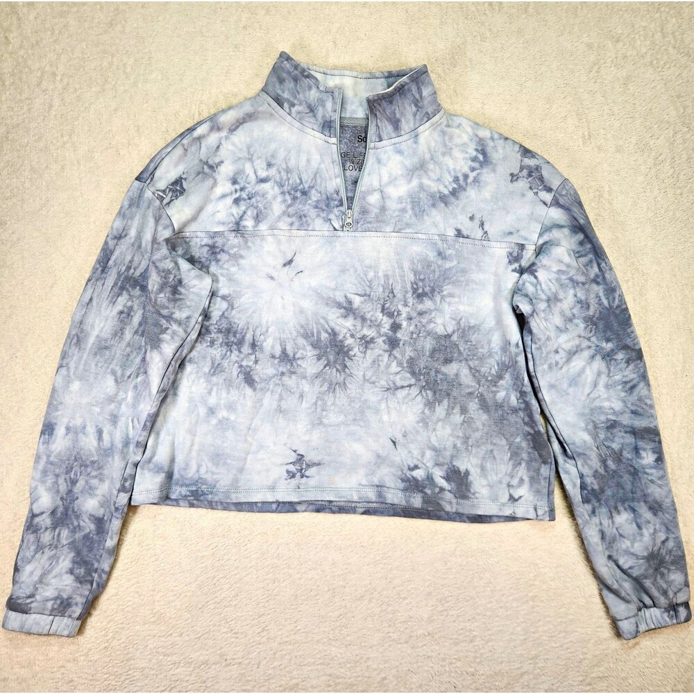 So Lounge Life Women’s XS 1/4 Zip Tie-Dye Pullover Sweatshirt Gray White